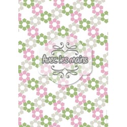 Fleurs pentagonales roses grises et vertes - stamp