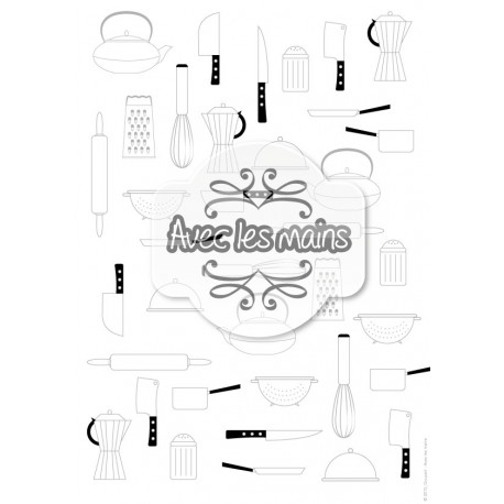 ustensiles cuisine gris sur fond blanc - stamp