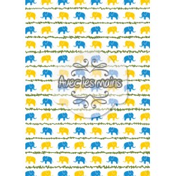 Éléphants jaunes et bleus