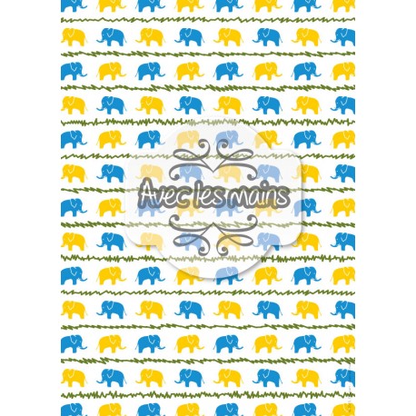 Éléphants jaunes et bleus - stamp